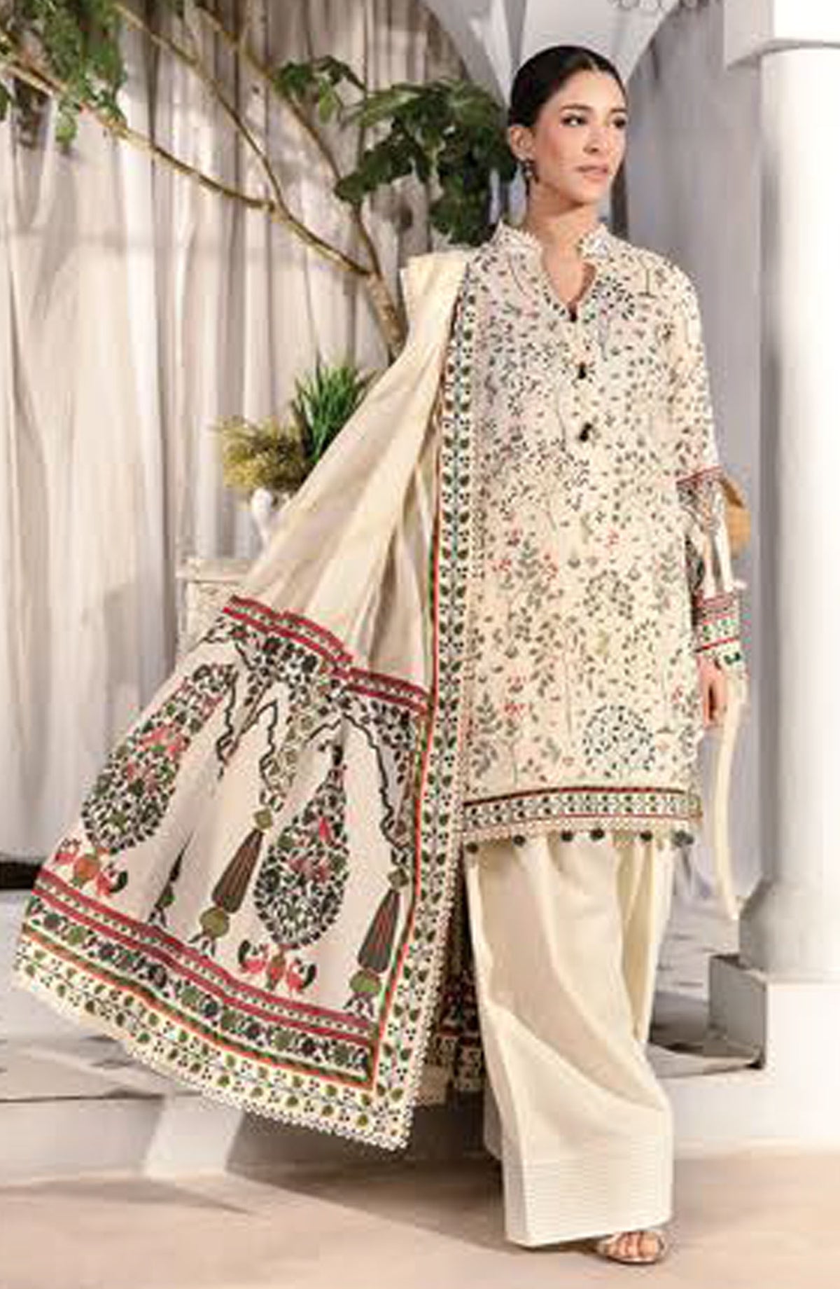 Elaheh by Mbasic Printed Lawn Unstitched 3 Piece Suit - MB-ELHV1-02 - MB25ECL - Beige - Casual Collection
