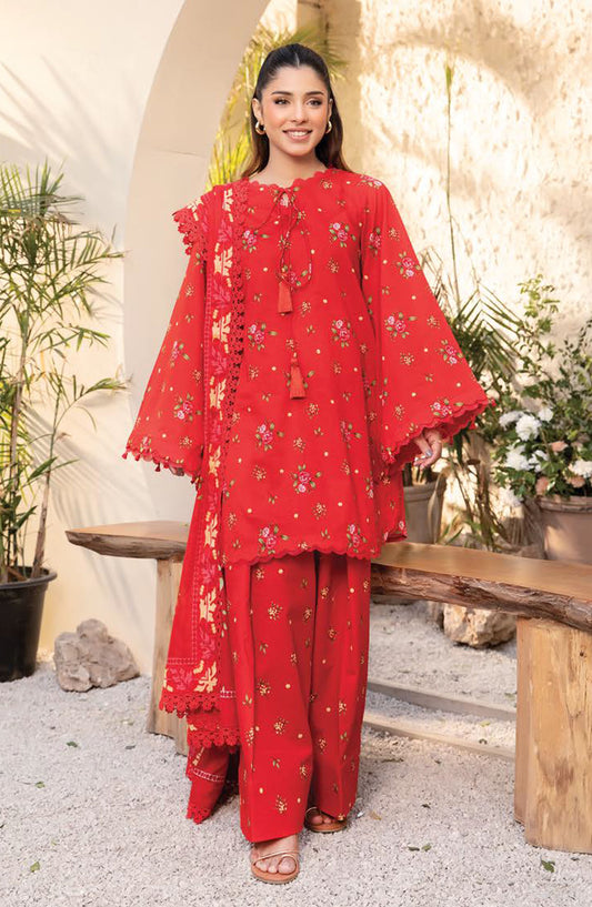 Elaheh by Mbasic Printed Lawn Unstitched 3 Piece Suit - MB-ELHV1-01 - MB25ECL - Red - Casual Collection