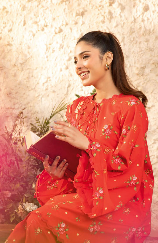 Elaheh by Mbasic Printed Lawn Unstitched 3 Piece Suit - MB-ELHV1-01 - MB25ECL - Red - Casual Collection