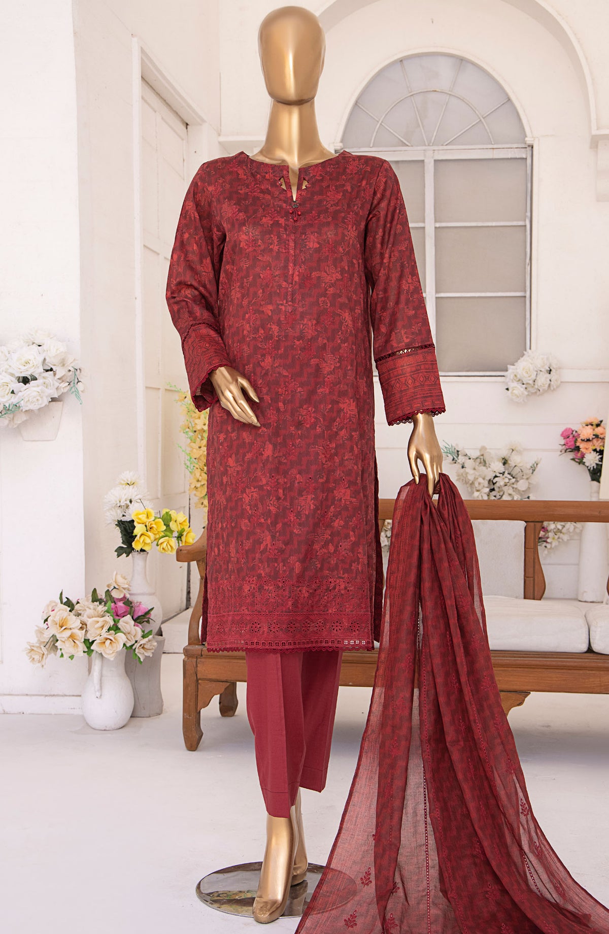 Elite by HZ Textile Chikankari Lawn Unstitched 3 Piece Suit - ELC-215 - HZ25ELCV2 - Red - Summer Collection
