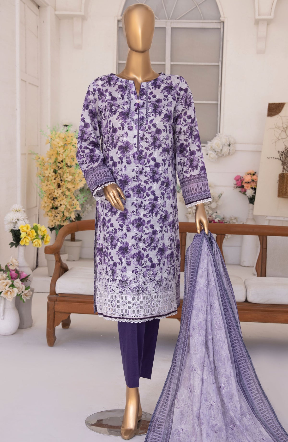Elite by HZ Textile Chikankari Lawn Unstitched 3 Piece Suit - ELC-218 - HZ25ELCV2 - Purple - Summer Collection