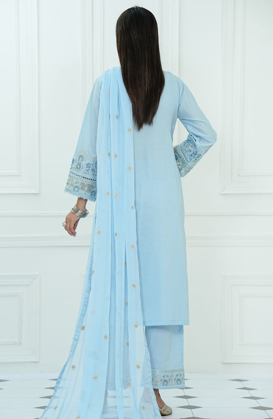 Ensemble by Amna Khadija Embroidered Lawn Stitched 3 Piece Suit - ELPEE-01 - AM25ELPEE - Blue - Summer Collection