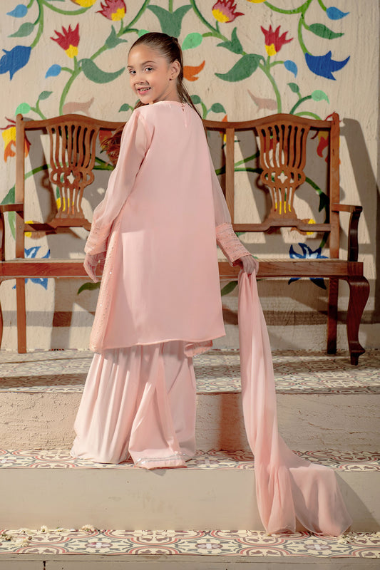 Ochre Festive Wear Chiffon Stitched 3 Piece - EM-42 - Peach - Girls Collection
