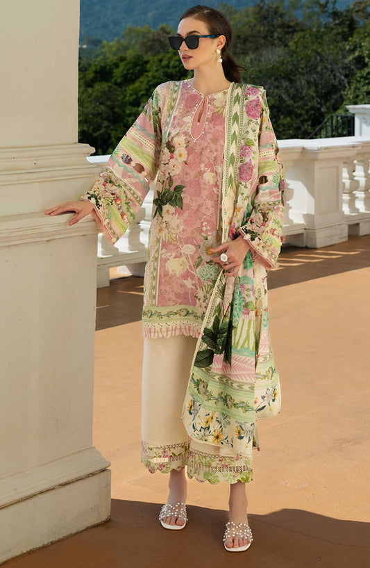 Elaf Embroidered Lawn Unstitched 3 Piece - EP 01 A - EL25L - Peach - Summer Collection