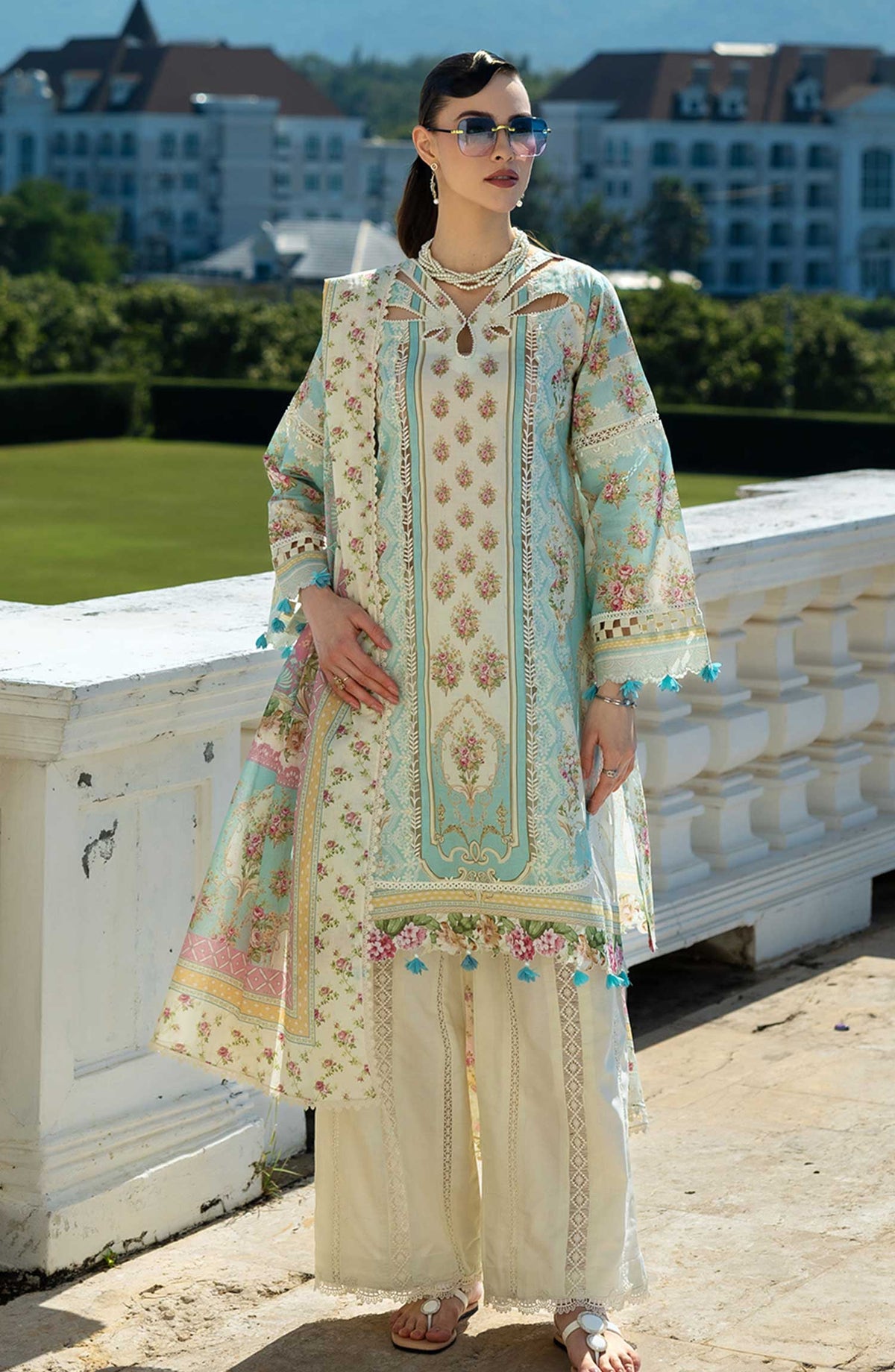 Elaf Embroidered Lawn Unstitched 3 Piece - EP 03 B - EL25L - Blue - Summer Collection