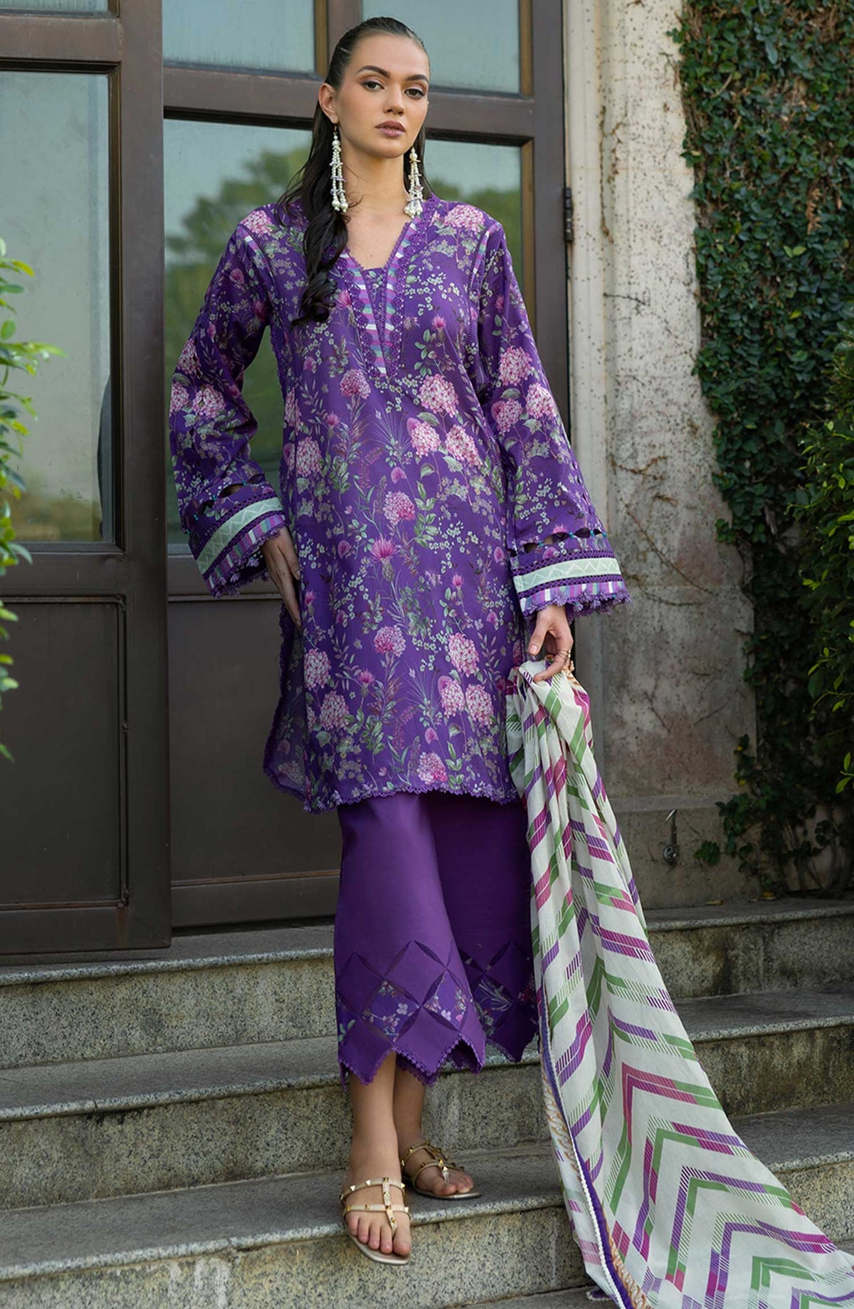 Elaf Embroidered Lawn Unstitched 3 Piece - EP 04 A - EL25L - Purple - Summer Collection