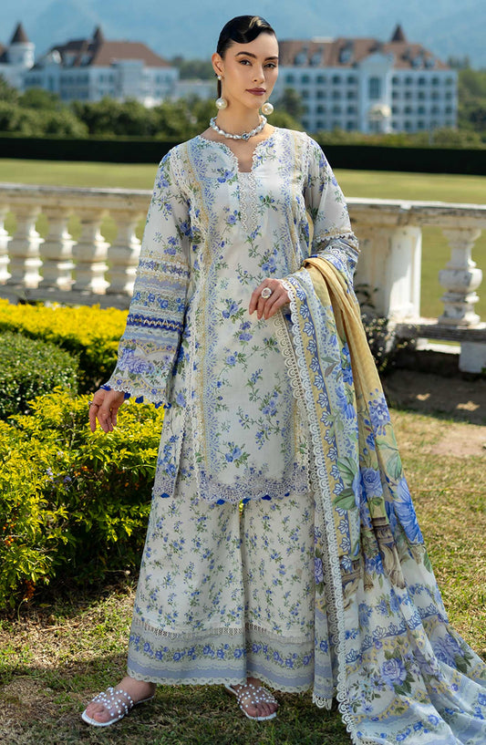 Elaf Embroidered Lawn Unstitched 3 Piece - EP 07 B - EL25L - Light Blue - Summer Collection