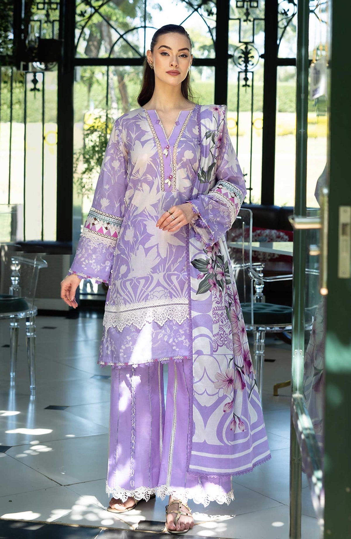 Elaf Embroidered Lawn Unstitched 3 Piece - EP 08 A - EL25L - Purple - Summer Collection
