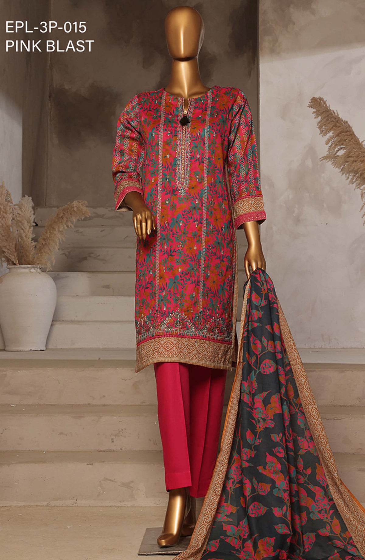 Aashkaaar by HZ Textile Embroidered Lawn Stitched 3 Piece Suit - EPL-3P-015 - HZ25ASHV4 - Pink - Summer Collection