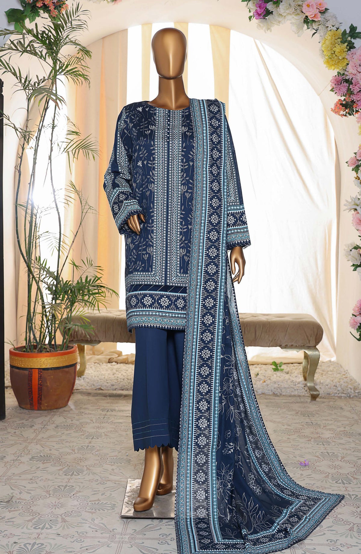 HZ Textile Printed Lawn Unstitched 3 Piece Suit - EPS-07 - HZ25AUESL - Blue - Summer Collection
