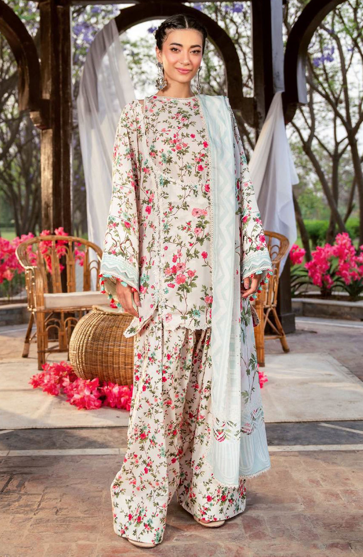 Elaf Printed Lawn Unstitched 3 Piece Suit - EPS-3B DAY BLOOM - EL25ELPV2 - Beige - Summer Collection