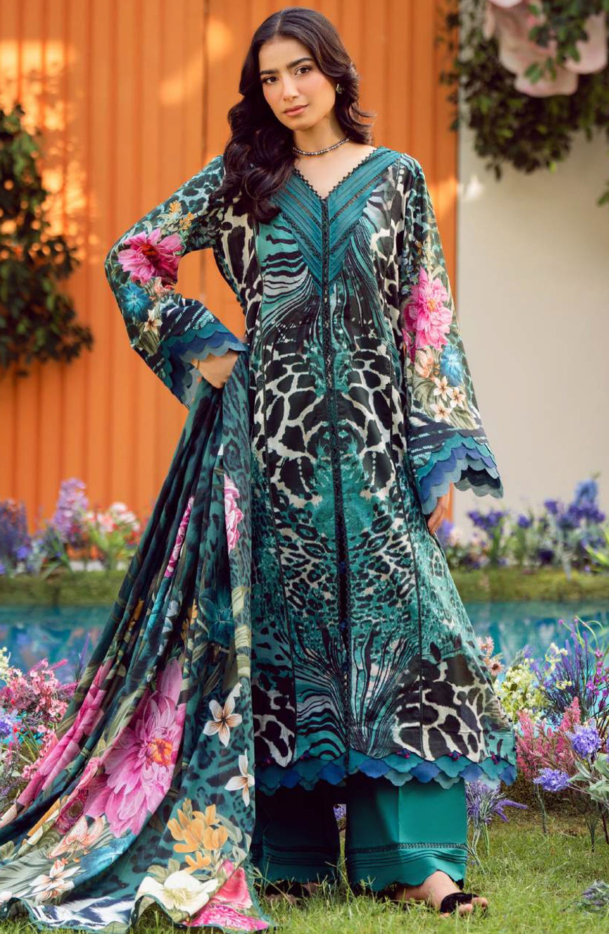 Elaf Printed Lawn Unstitched 3 Piece Suit - EPS-4A SABLE LUXE - EL25ELPV2 - Green - Summer Collection
