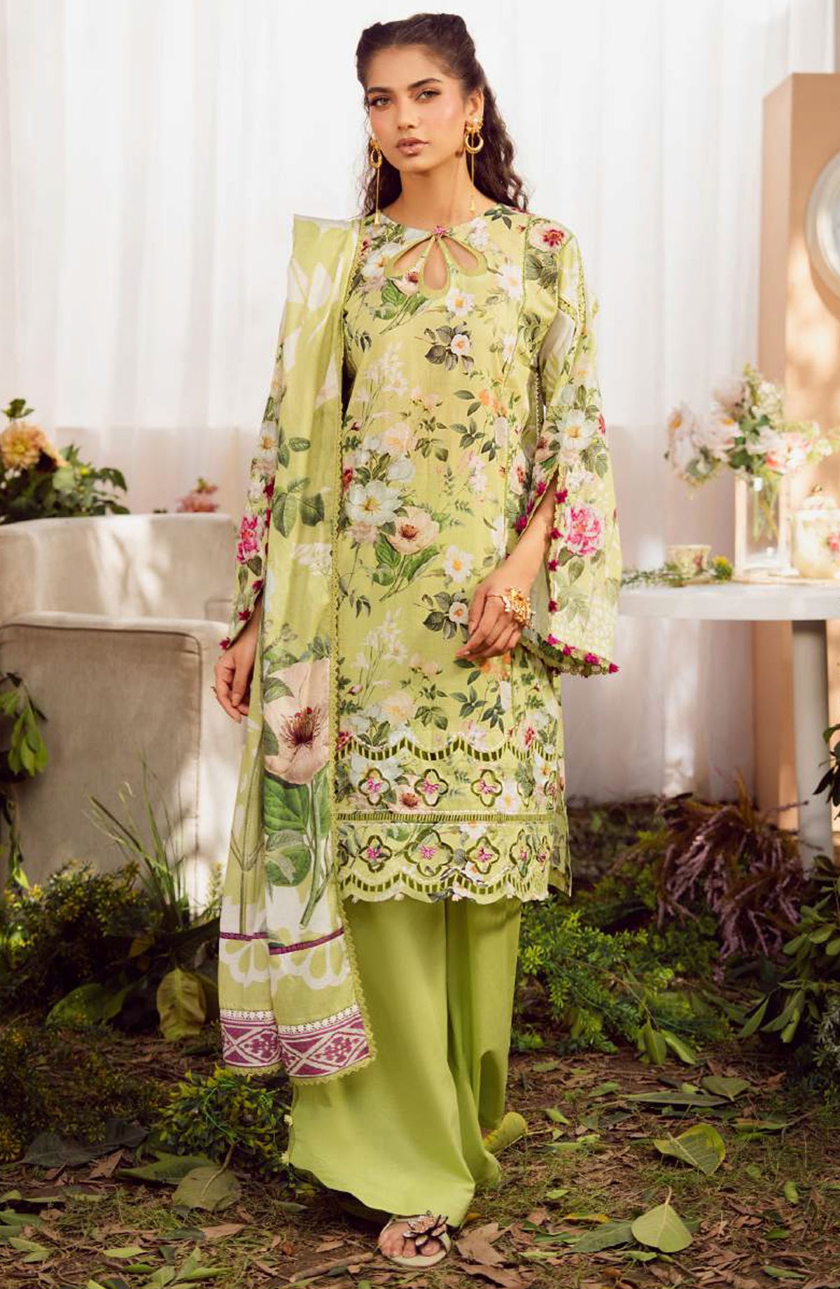 Elaf Printed Lawn Unstitched 3 Piece Suit - EPS-5A LUSH RADIANCE - EL25ELPV2 - Green - Summer Collection