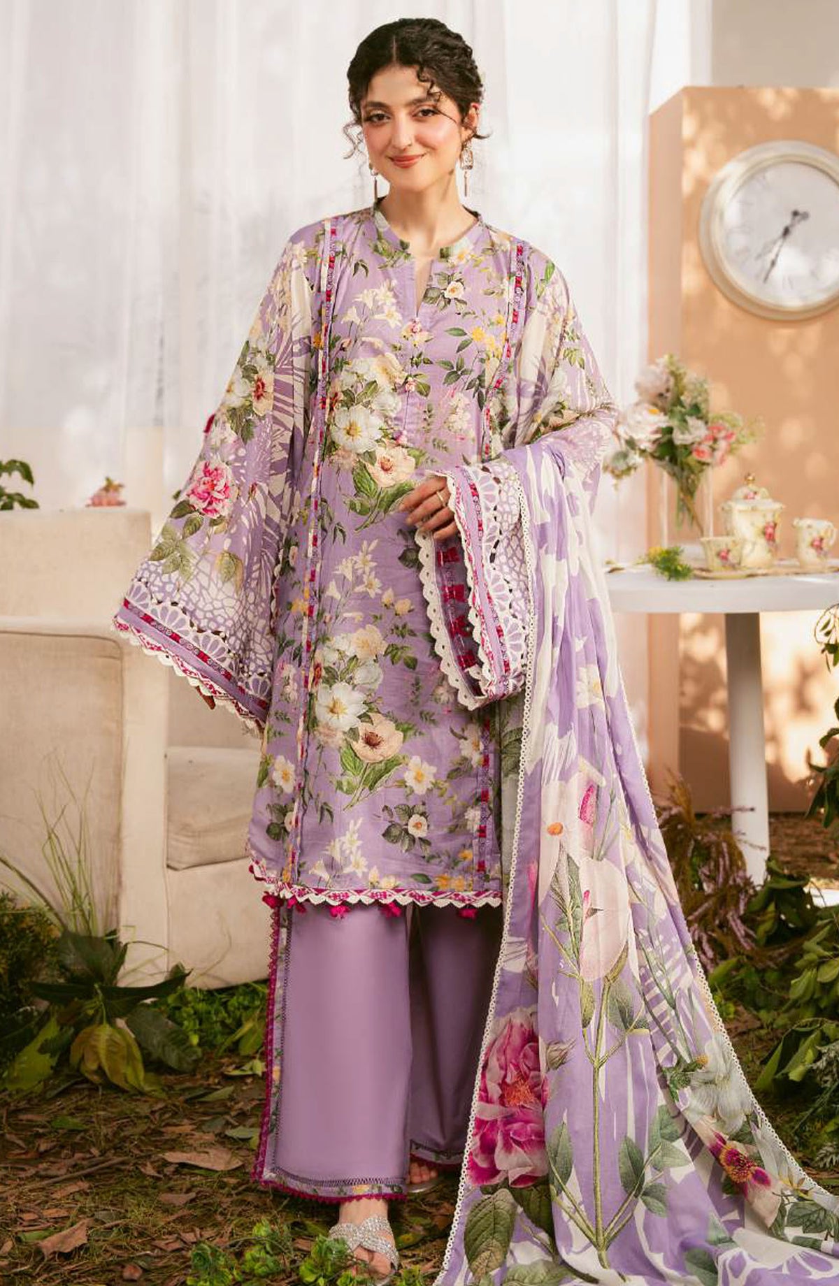 Elaf Printed Lawn Unstitched 3 Piece Suit - EPS-5B LILABELLE - EL25ELPV2 - Purple - Summer Collection
