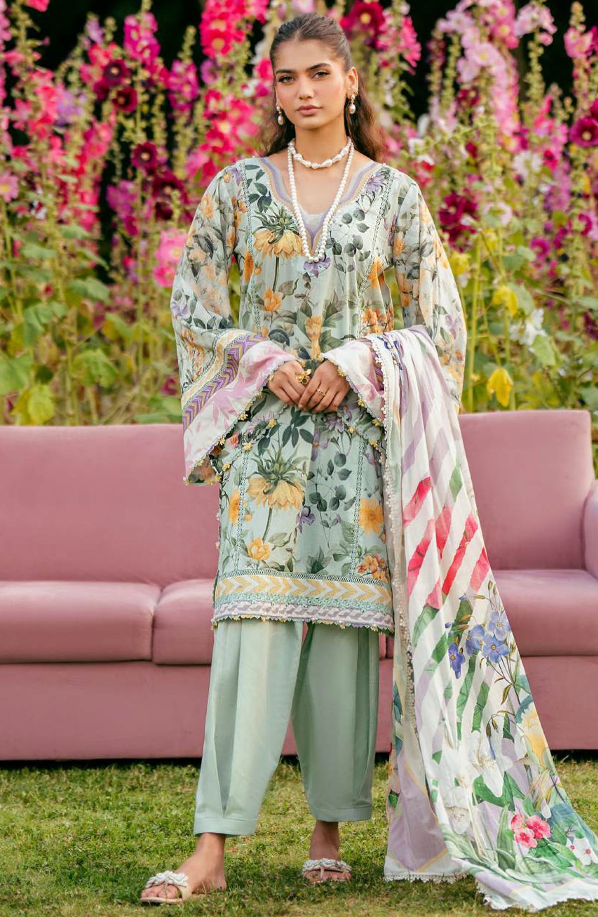Elaf Printed Lawn Unstitched 3 Piece Suit - EPS-7B ELARIS - EL25ELPV2 - Green - Summer Collection