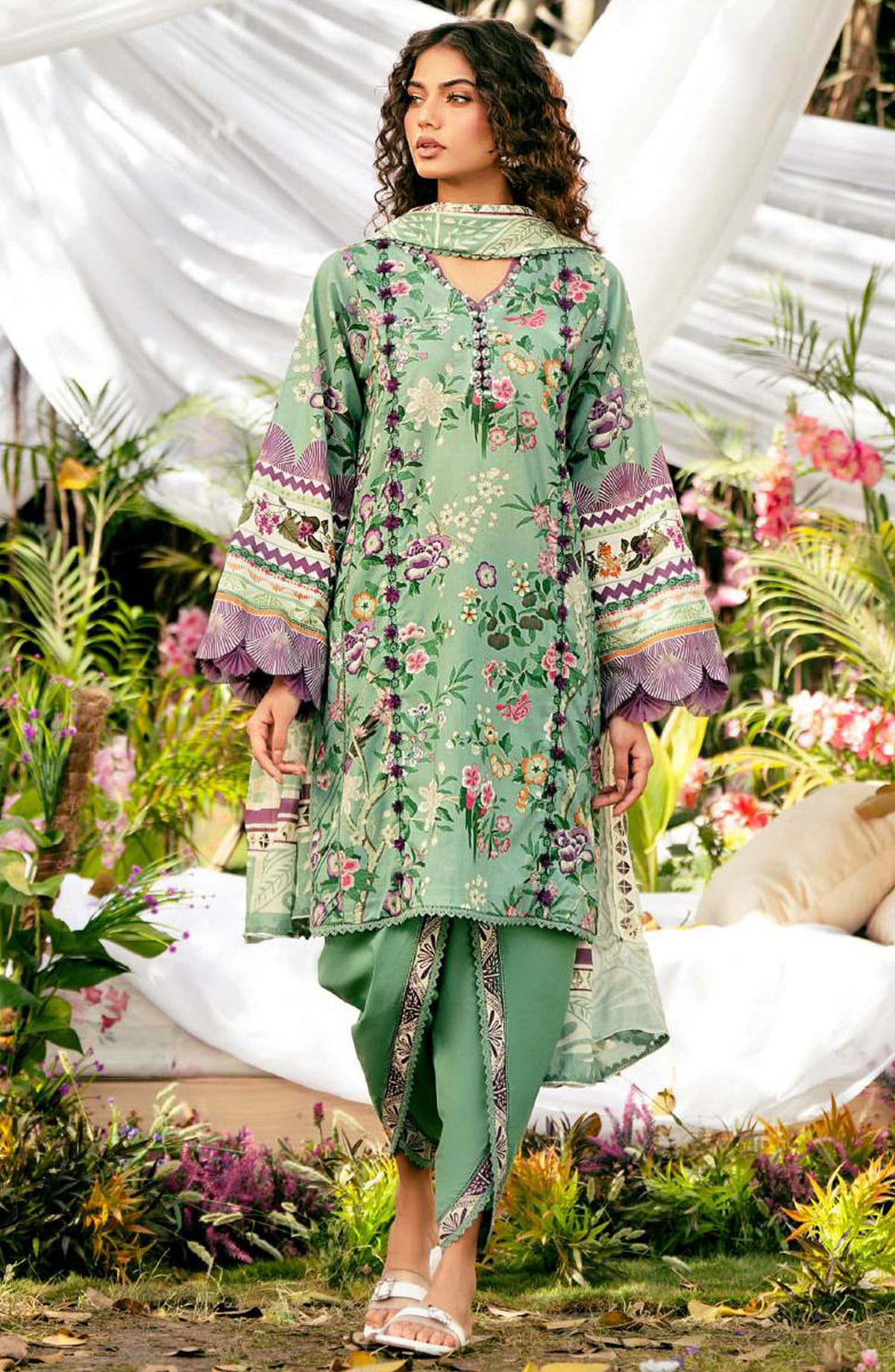Elaf Printed Lawn Unstitched 3 Piece Suit - EPS-8A MINTED DREAM - EL25ELPV2 - Green - Summer Collection