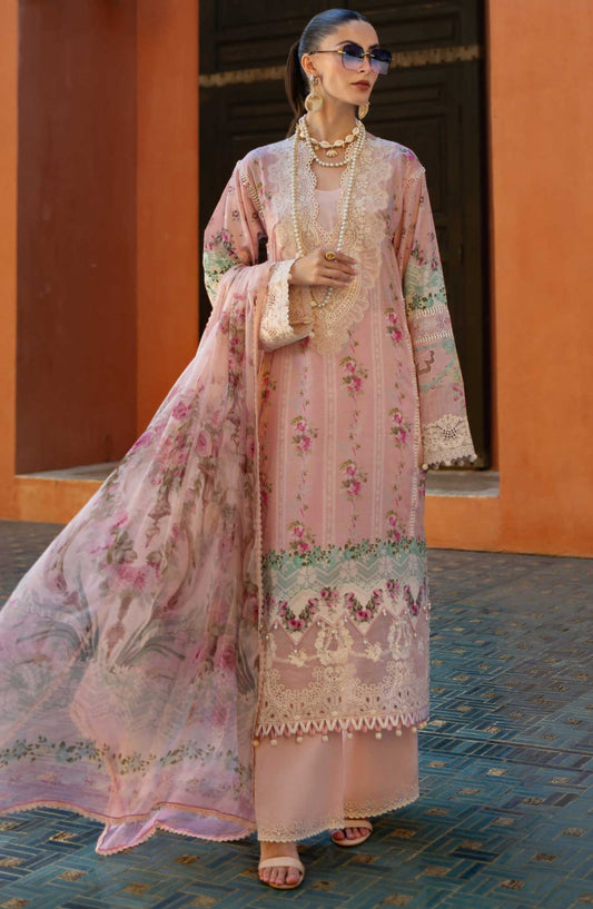 Elaf Embroidered Lawn Unstitched 3 Piece - ETS 01B PINK PETAL - EL25SL - Pink - Summer Collection