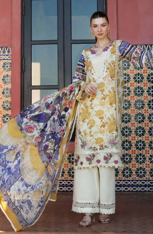 Elaf Embroidered Lawn Unstitched 3 Piece - ETS 05A ESTELLE - EL25SL - White - Summer Collection