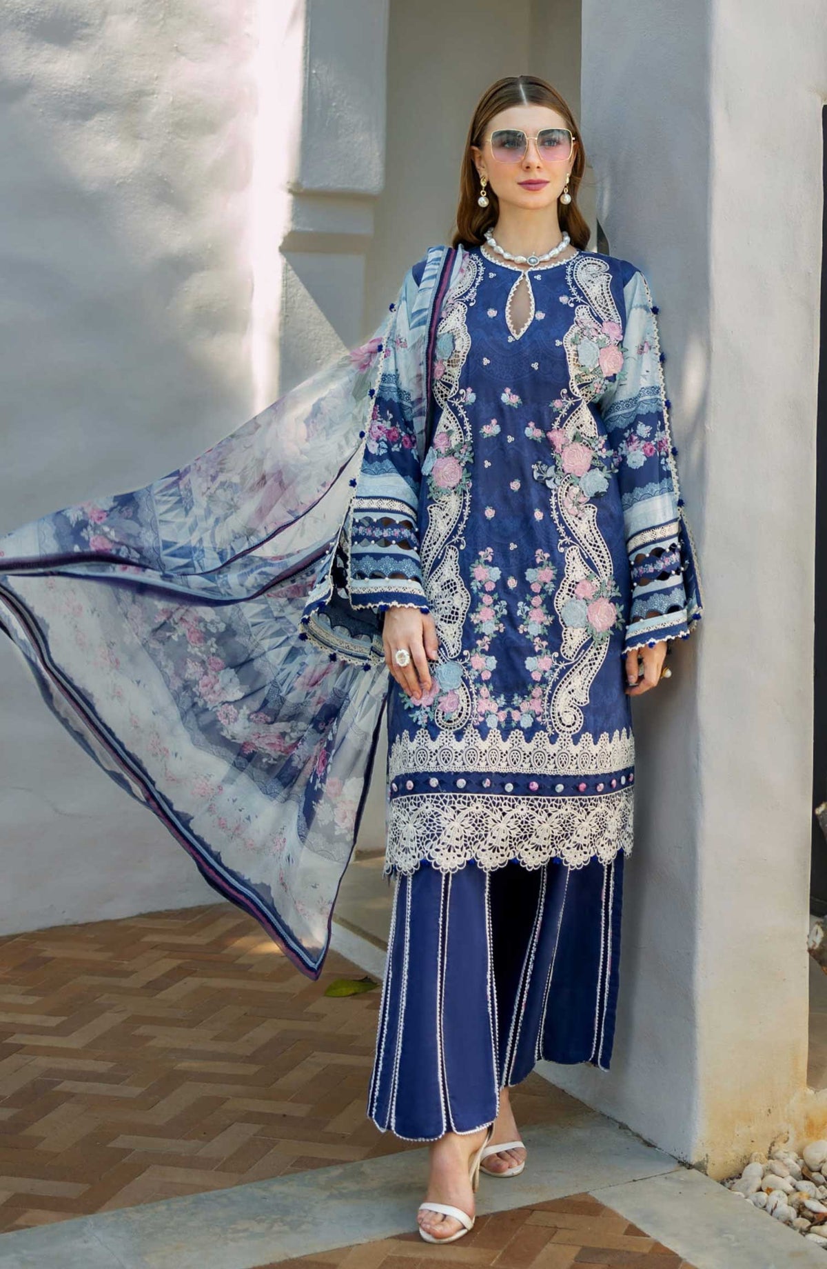 Elaf Embroidered Lawn Unstitched 3 Piece - ETS 06A LONDON BLUES - EL25SL - Royal Blue - Summer Collection