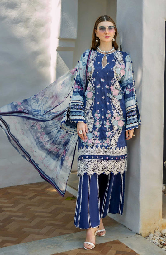 Elaf Embroidered Lawn Unstitched 3 Piece - ETS 06A LONDON BLUES - EL25SL - Royal Blue - Summer Collection