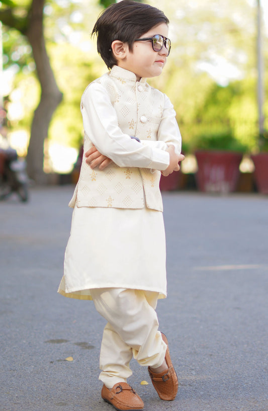 Exclusive 3 Pc Waist Coat Shalwar Kameez Collection By Hassan Jee - EW - 19