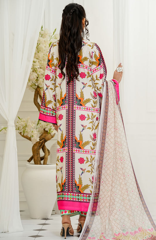 Amna Khadija Printed Lawn Stitched 3 Piece Suit - FDSEF-02 - AM25ESF - White - Summer Collection
