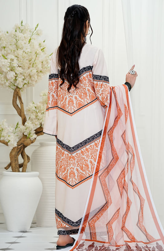 Amna Khadija Printed Lawn Stitched 3 Piece Suit - FDSEF-03 - AM25FDL - White - Summer Collection