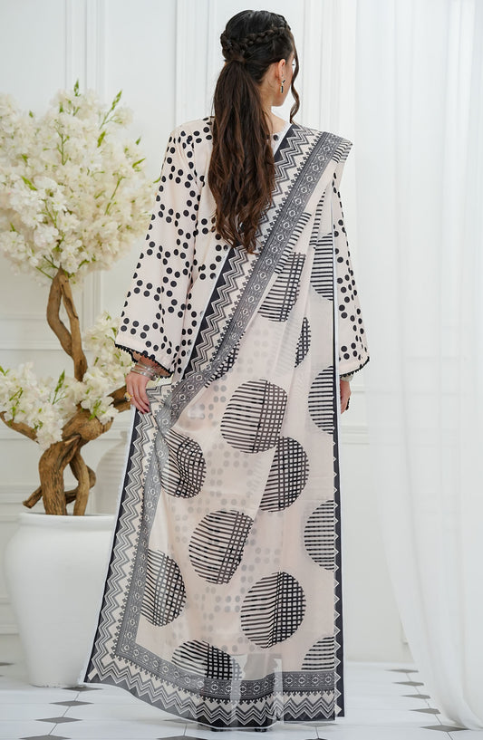 Amna Khadija Printed Lawn Stitched 3 Piece Suit - FDSEF-04 - AM25ESF - Off White - Summer Collection