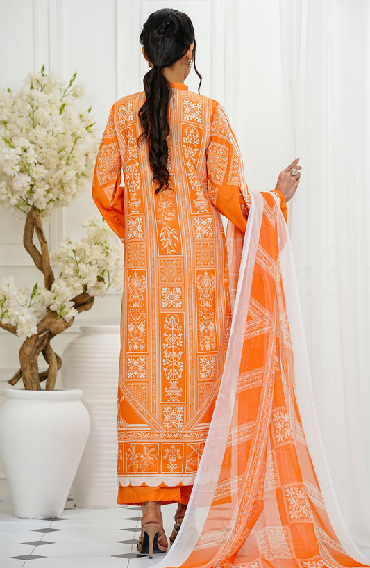 Amna Khadija Printed Lawn Stitched 3 Piece Suit - FDSEF-05 - AM25FDL - Orange - Summer Collection