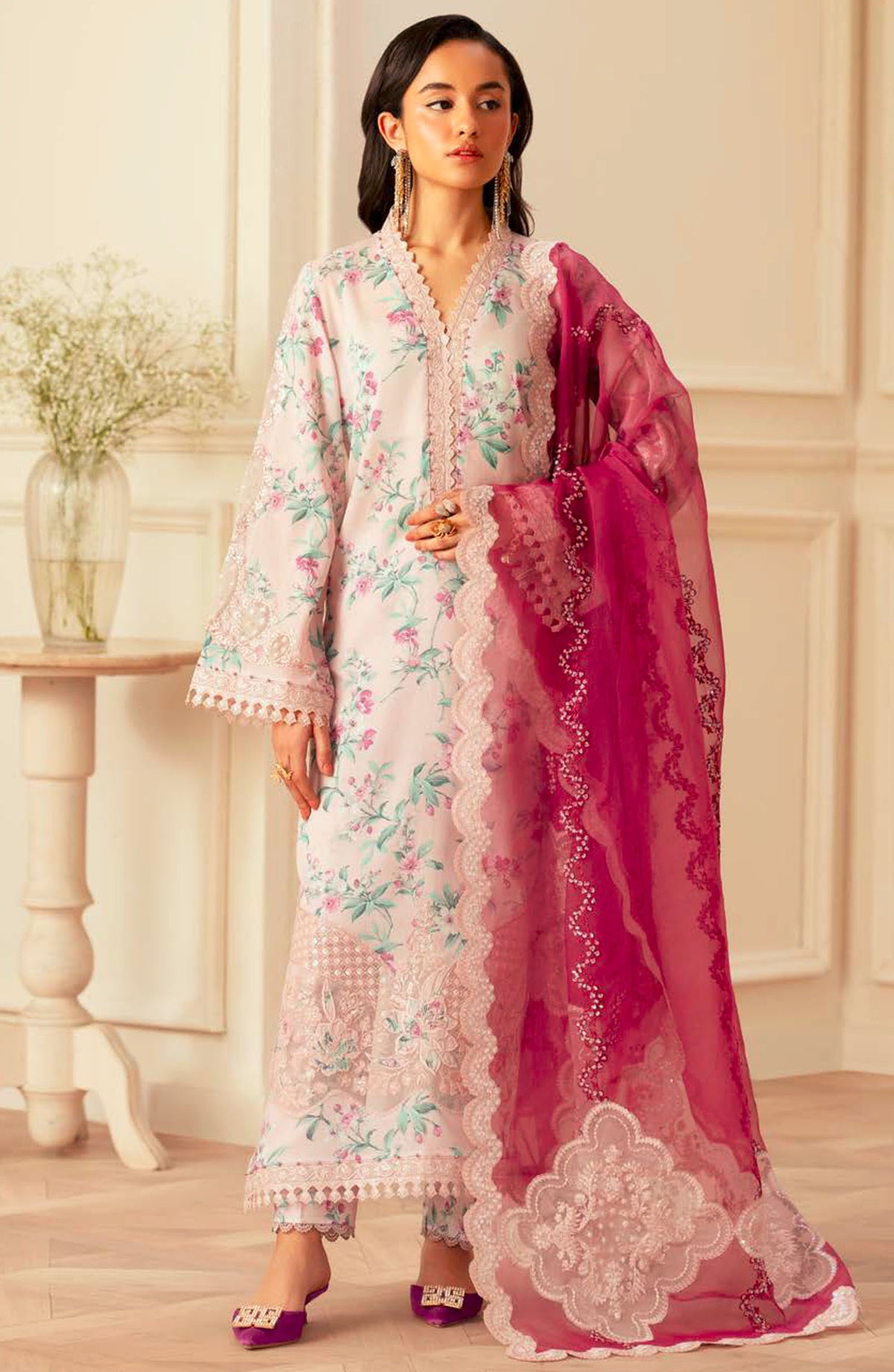 Feya by Nureh Embroidered Lawn Unstitched 3 Piece Suit - FE-01 - NU25FEL - Pink - Summer Collection