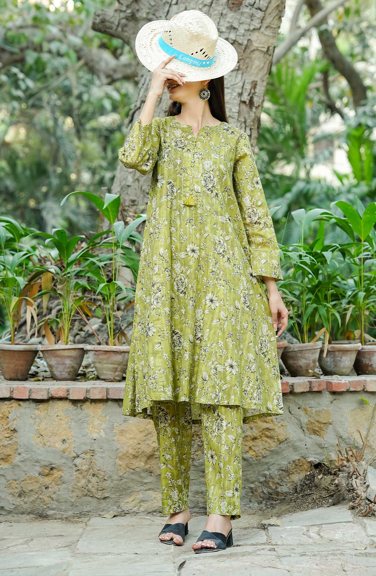 Floral Elegance by Amna Khadija Printed Lawn Stitched 2 Piece Frock - FE-02 - AK25FEF - Green - Summer Collection