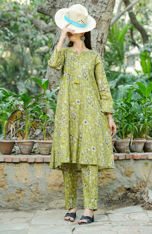 Floral Elegance by Amna Khadija Printed Lawn Stitched 2 Piece Frock - FE-02 - AK25FEF - Green - Summer Collection