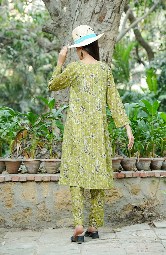 Floral Elegance by Amna Khadija Printed Lawn Stitched 2 Piece Frock - FE-02 - AK25FEF - Green - Summer Collection
