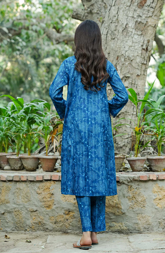 Floral Elegance by Amna Khadija Printed Lawn Stitched 2 Piece Frock - FE-04 - AK25FEF - Blue - Summer Collection