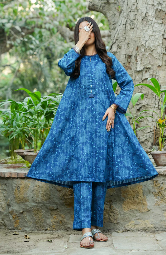 Floral Elegance by Amna Khadija Printed Lawn Stitched 2 Piece Frock - FE-04 - AK25FEF - Blue - Summer Collection