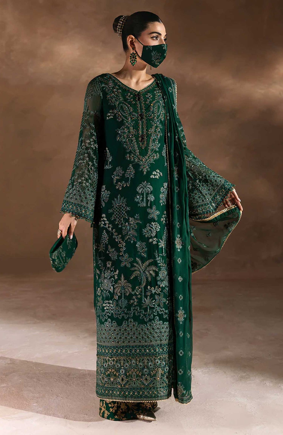 Laconic by Flossie Embroidered Chiffon Unstitched 3 Piece - FE - 901 - FL25L - Green - Festive Collection