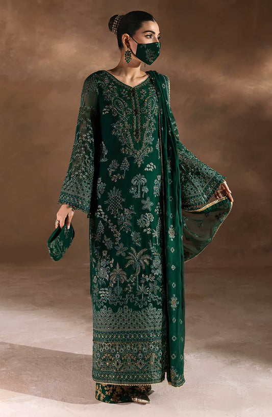 Laconic by Flossie Embroidered Chiffon Unstitched 3 Piece - FE - 901 - FL25L - Green - Festive Collection