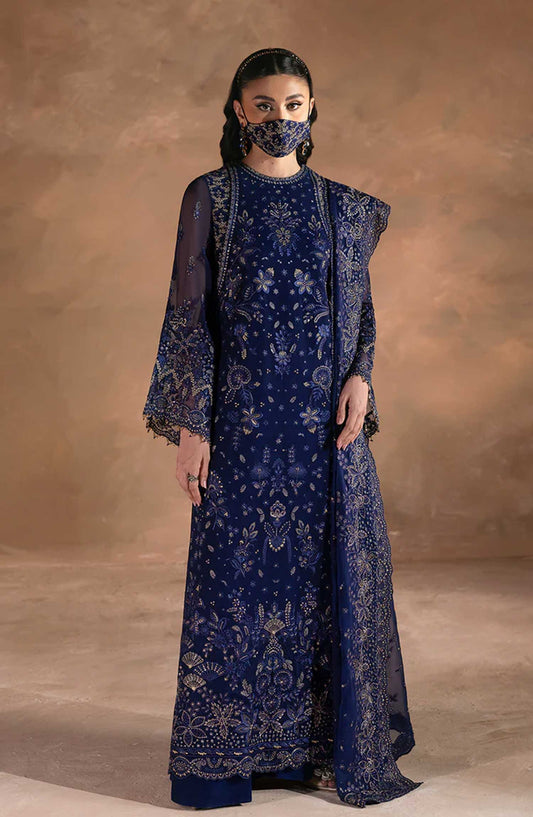 Laconic by Flossie Embroidered Chiffon Unstitched 3 Piece - FE - 902 - FL25L - Blue - Festive Collection