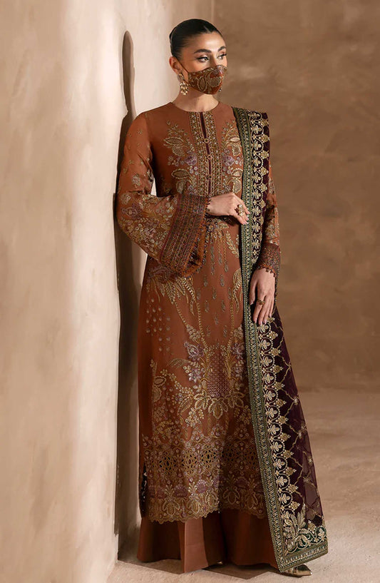 Laconic by Flossie Embroidered Chiffon Unstitched 3 Piece - FE - 904 - FL25L - Brown - Festive Collection