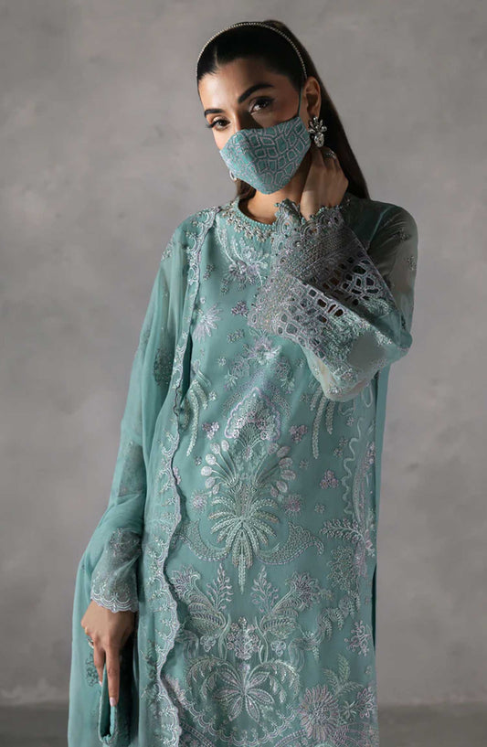 Laconic by Flossie Embroidered Chiffon Unstitched 3 Piece - FE - 905 - FL25L - Sea Green - Festive Collection