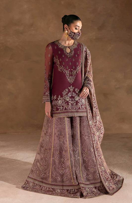 Laconic by Flossie Embroidered Organza Unstitched 3 Piece - FE - 906 - FL25L - Purple - Festive Collection