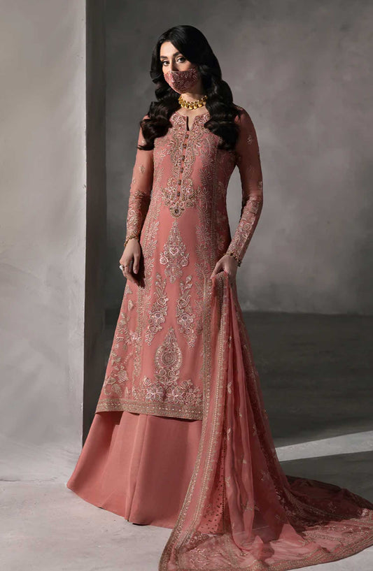 Laconic by Flossie Embroidered Chiffon Unstitched 3 Piece - FE - 907 - FL25L - Pink - Festive Collection