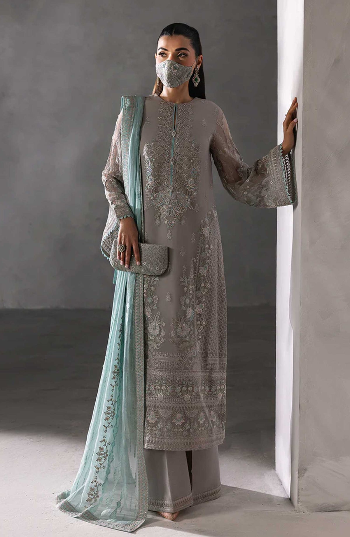 Laconic by Flossie Embroidered Chiffon Unstitched 3 Piece - FE - 908 - FL25L - White - Festive Collection