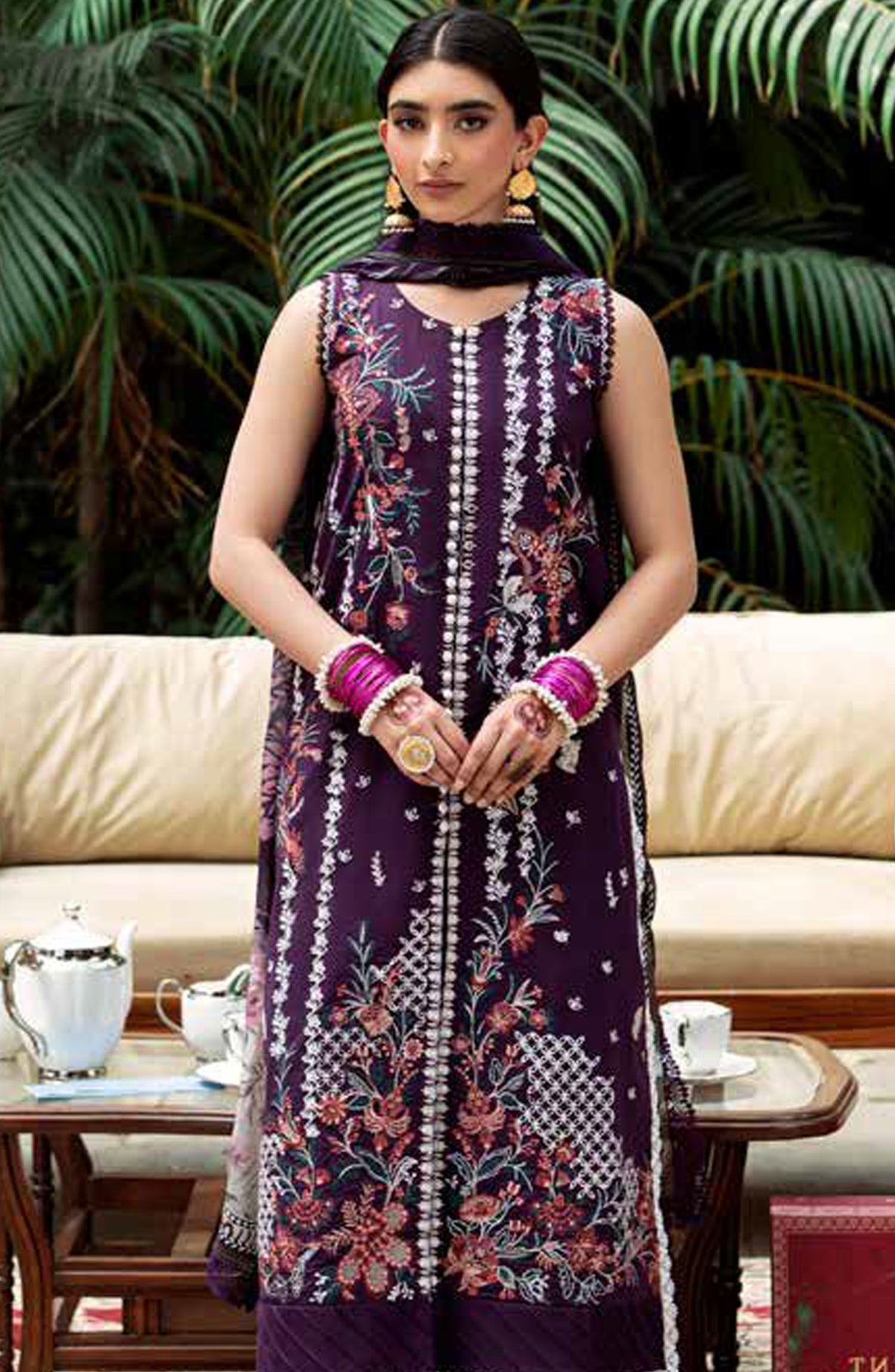 Florent Embroidered Lawn Unstitched 3 Piece Suit - FEE-01 A - FL25EELL - Purple - Eid Collection