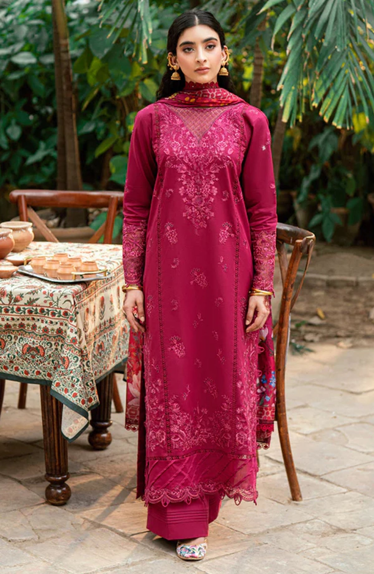 Florent Embroidered Lawn Unstitched 3 Piece Suit - FEE-02 B - FL25EELL - Magenta - Eid Collection