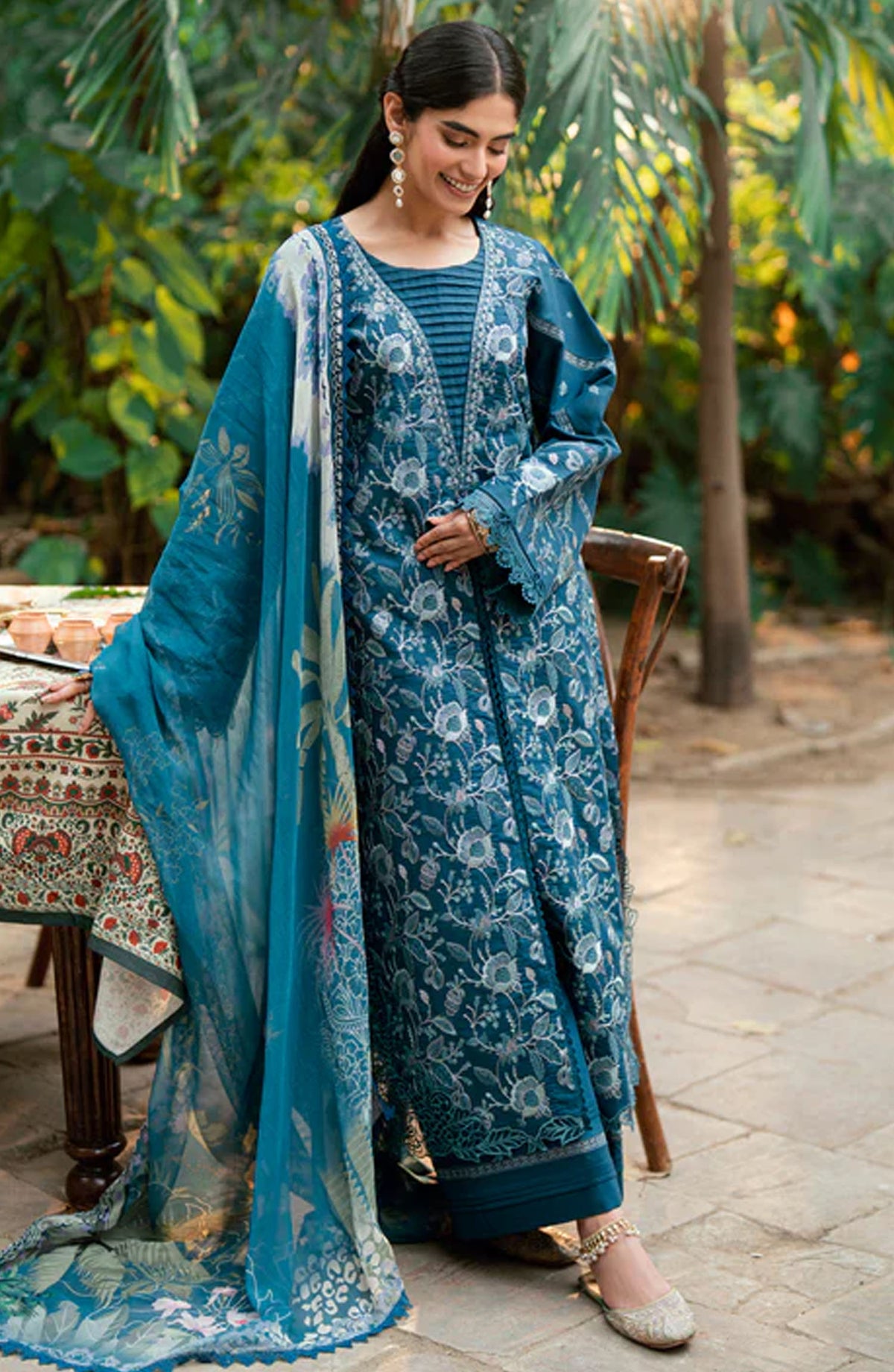 Florent Embroidered Lawn Unstitched 3 Piece Suit - FEE-03 B - FL25EELL - Blue - Eid Collection