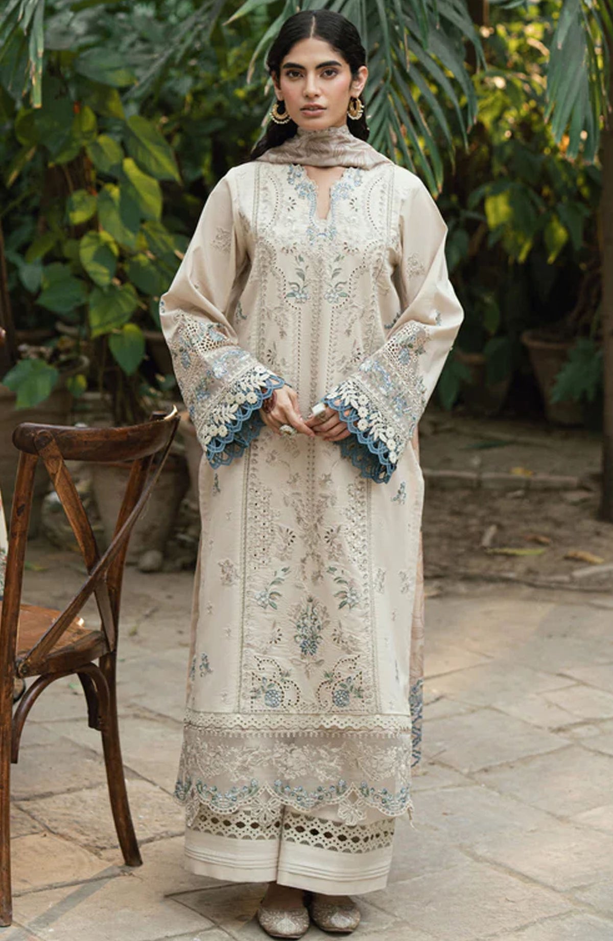 Florent Embroidered Lawn Unstitched 3 Piece Suit - FEE-04 B - FL25EELL - Off White - Eid Collection