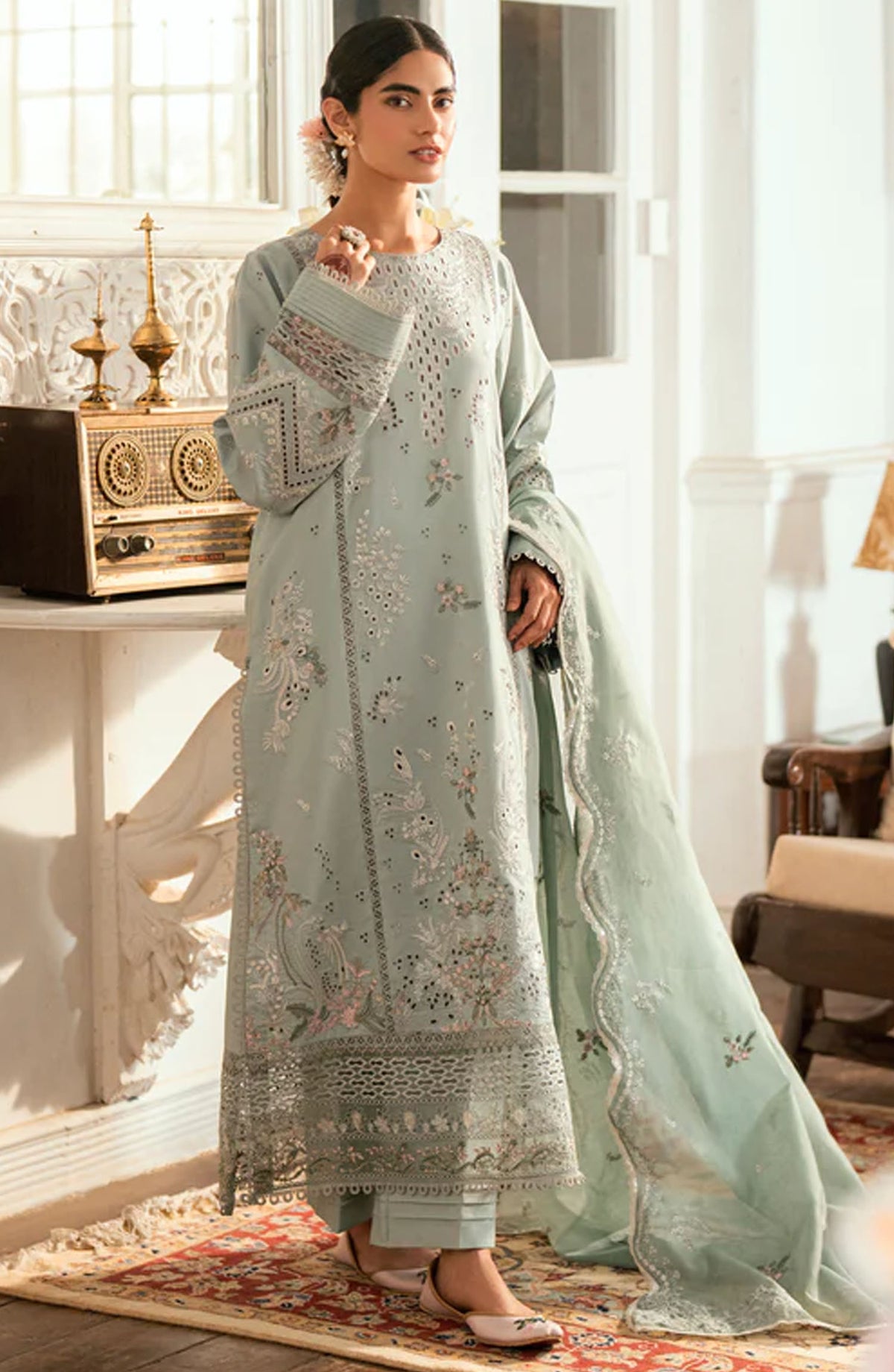 Florent Embroidered Lawn Unstitched 3 Piece Suit - FEE-05 A - FL25EELL - Green - Eid Collection