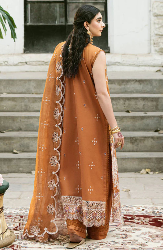Florent Embroidered Lawn Unstitched 3 Piece Suit - FEE-06 A - FL25EELL - Rust - Eid Collection