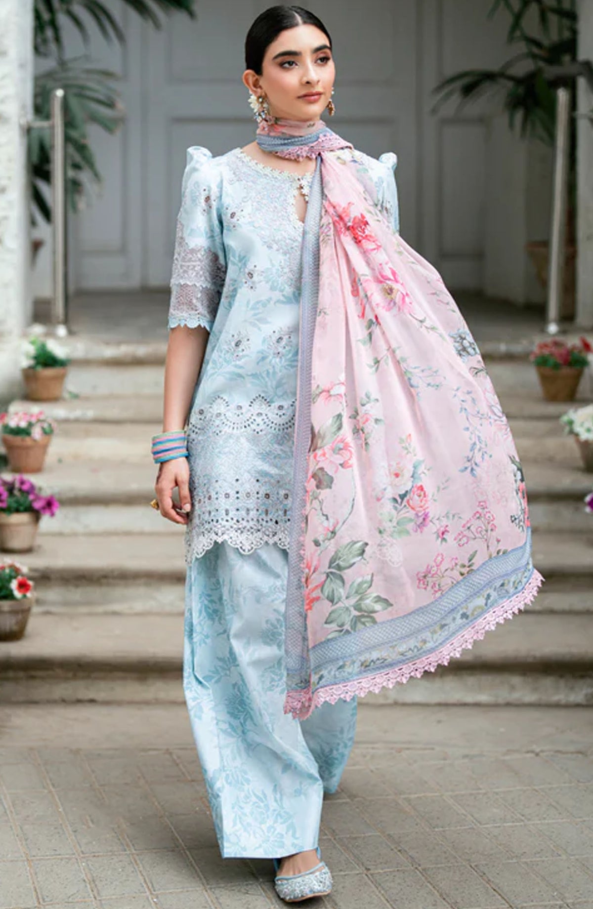 Florent Embroidered Lawn Unstitched 3 Piece Suit - FEE-07 - FL25EELL - Blue - Eid Collection